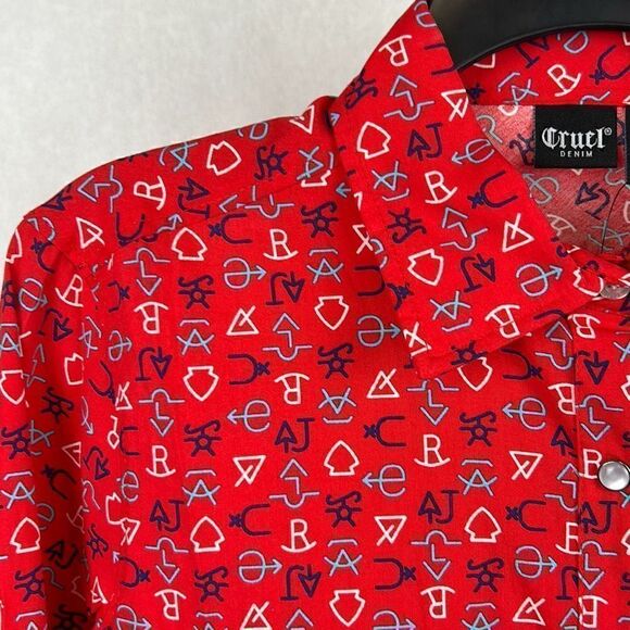 NWT Cruel Denim Snap Button Front Shirt Long Sleeve Sz S Red Ranch Brands Wester - Picture 2 of 6